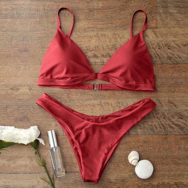 Rhea Fashion Solid Triangle Two Piece Bikini Set