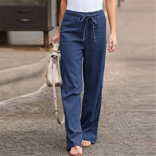 Trendy High Waist Wide Leg Linen Cotton Pants