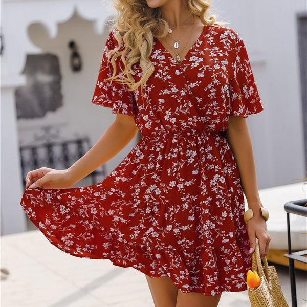 Boho Floral Butterfly Sleeve Midi Dress