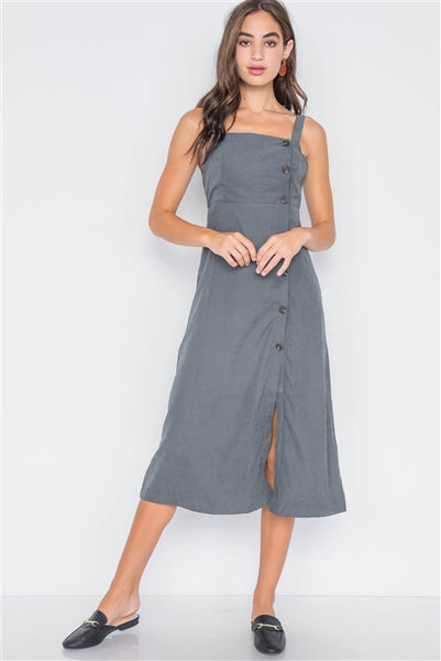 Vivienne Crushed Button-Front Midi Dress