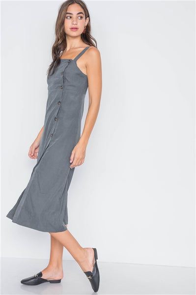 Vivienne Crushed Button-Front Midi Dress