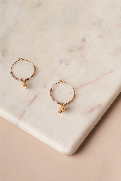 Pink Gold North Star Hoop Drop Earrings