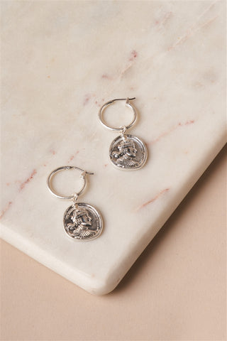 Silver Mini Ancient Coin Drop Earrings