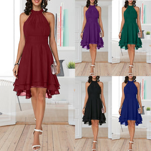 Halter Sleeveless Chiffon Midi Party Dress