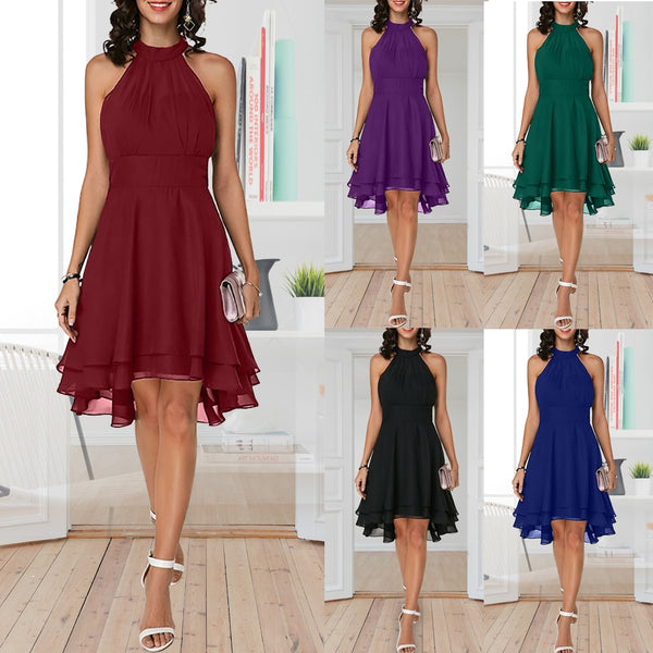 Halter Sleeveless Chiffon Midi Party Dress