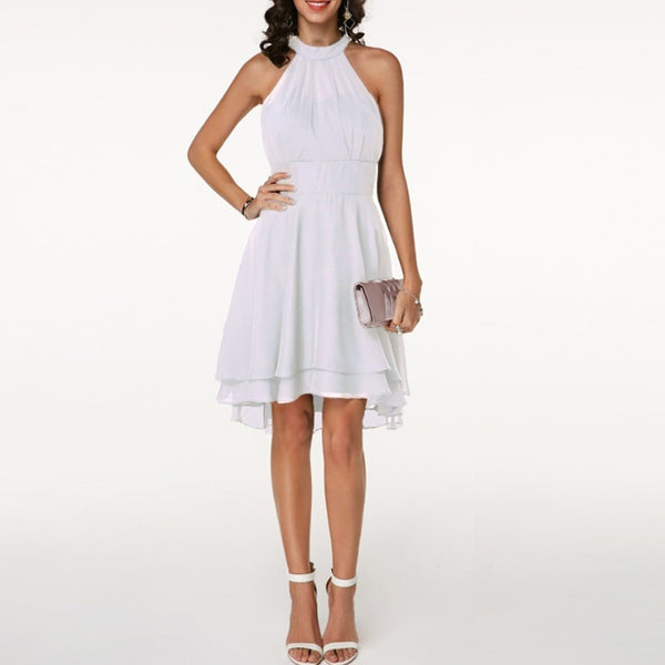 Halter Sleeveless Chiffon Midi Party Dress