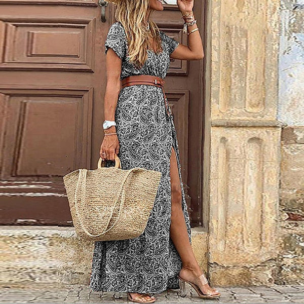 Eliana Maxi Vintage Long Dress with Belt