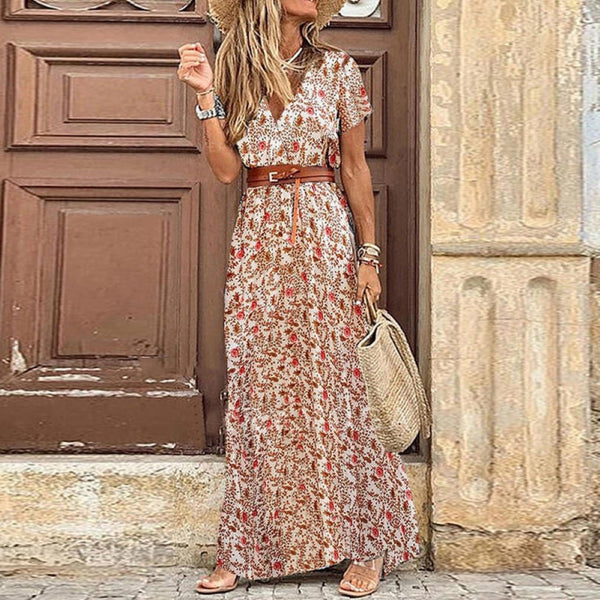 Eliana Maxi Vintage Long Dress with Belt