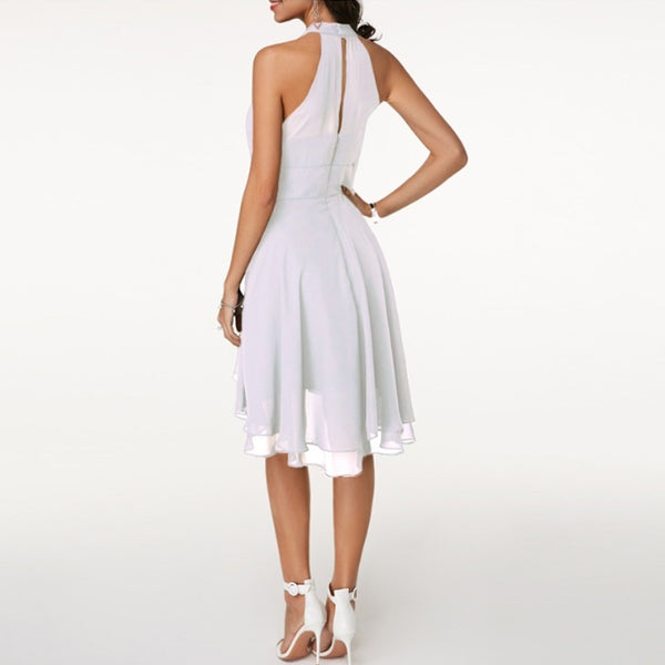 Halter Sleeveless Chiffon Midi Party Dress