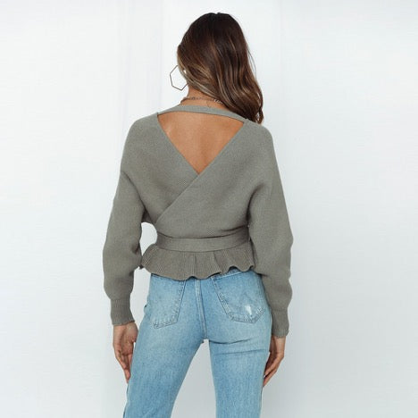 Maren Belted Backless Pullover Top