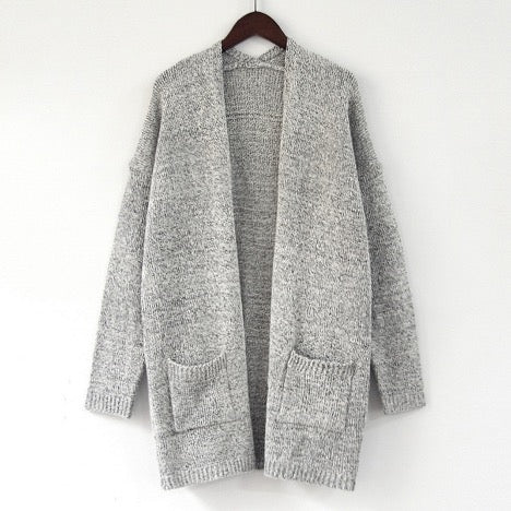 Knee-Length Loose Cardigan Lightweight Sweater with Pockets