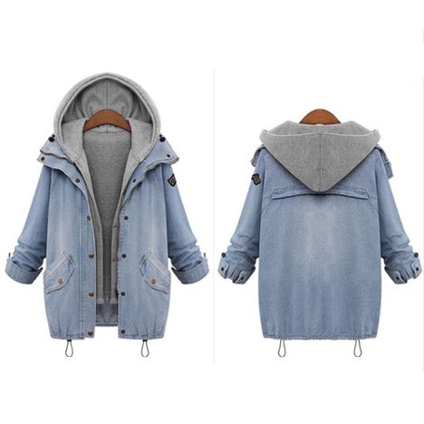 Denim Trench Coat/Parka with Hooded Vest