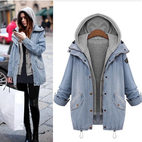 Denim Trench Coat/Parka with Hooded Vest