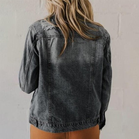 Women's Vintage Inspired Distressed Denim Jacket