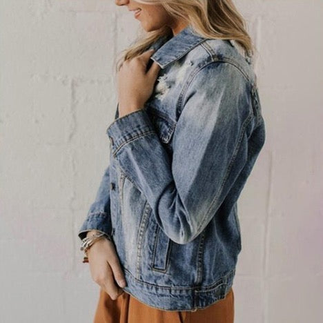 Women's Vintage Inspired Distressed Denim Jacket