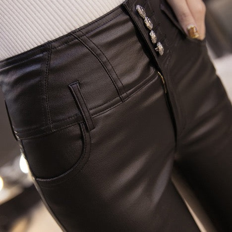 Black Leather Look High Waist Jeggings