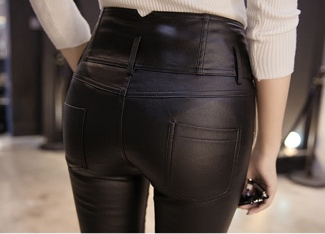 Black Leather Look High Waist Jeggings