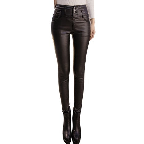 Black Leather Look High Waist Jeggings