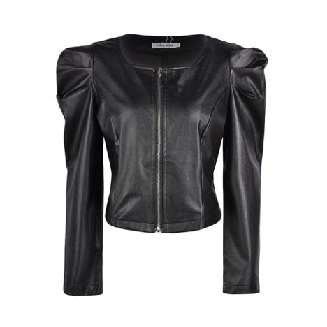 Cropped Peplum Faux Leather Jacket