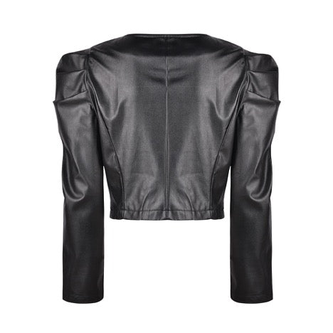 Cropped Peplum Faux Leather Jacket