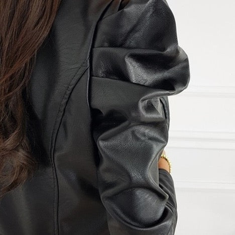 Cropped Peplum Faux Leather Jacket