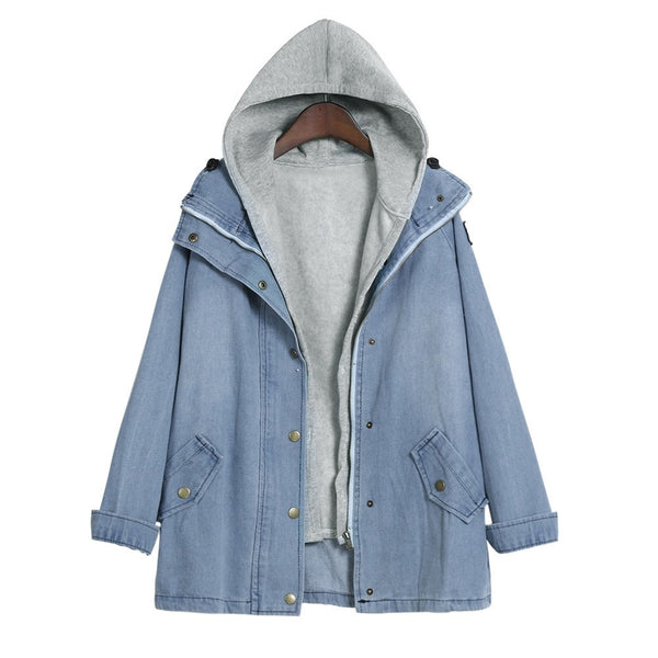 Denim Trench Coat/Parka with Hooded Vest