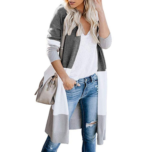 Knee-Length Loose Cardigan Lightweight Sweater with Pockets