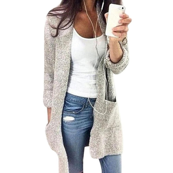 Knee-Length Loose Cardigan Lightweight Sweater with Pockets