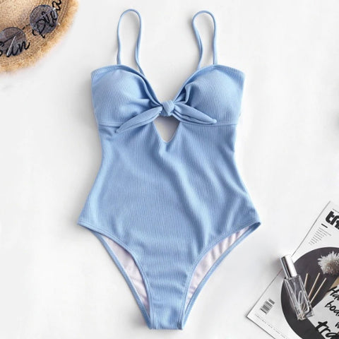 Tatiana Baby Blue Front Tie Push-Up One Piece Swimsuit