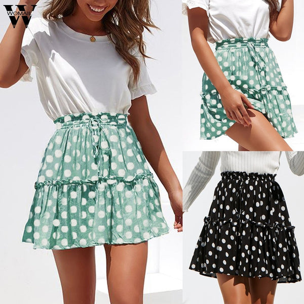 Sabrinna Polka Dot Pleated Lace Up Mini Skirt