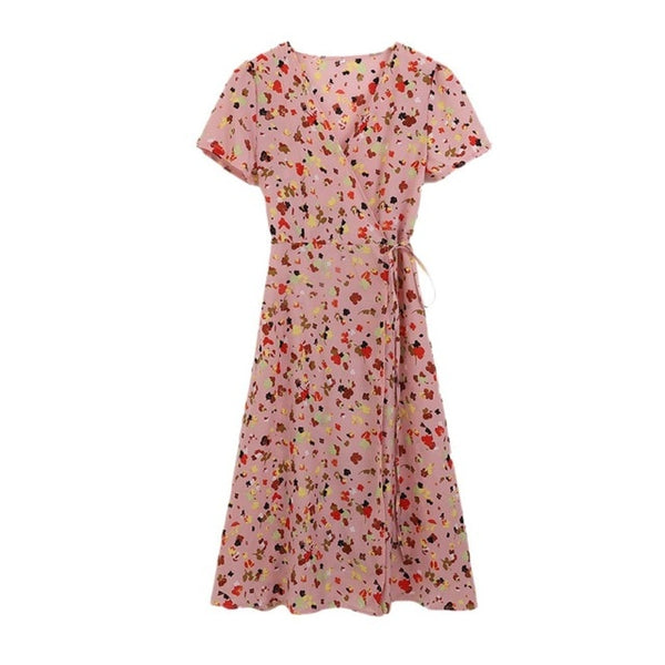 Sweet Floral Print Wrap Dress