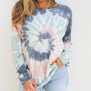 Tie-Dye Print Long Sleeve Crewneck Sweatshirt