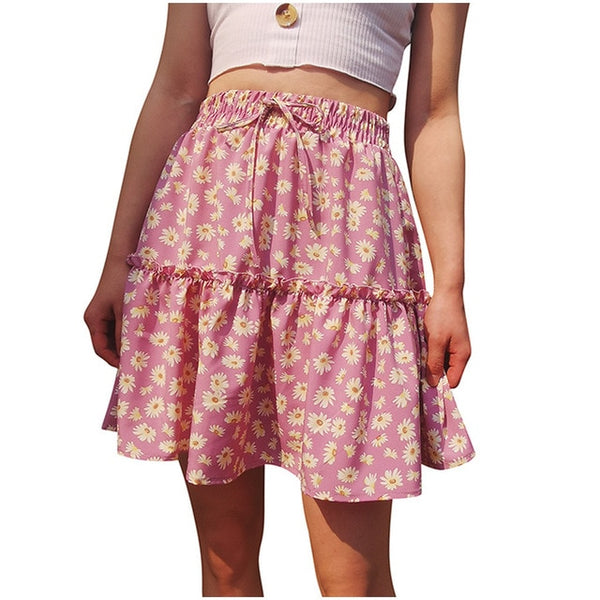 Avianna Boho Daisy Print Ruffled Mini Skirt