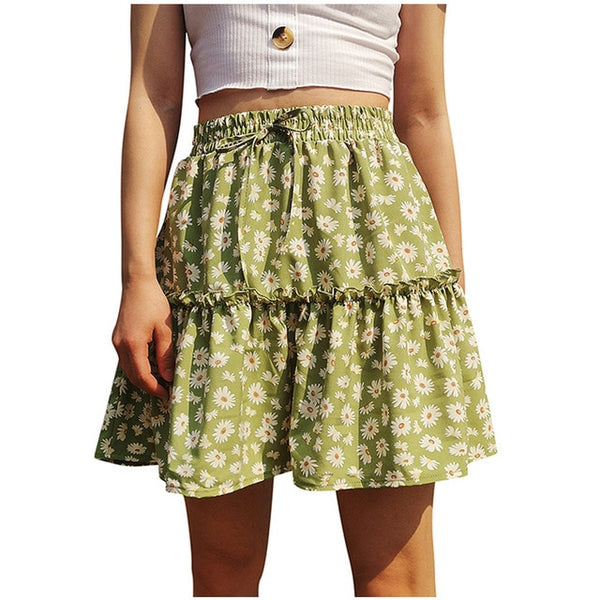 Avianna Boho Daisy Print Ruffled Mini Skirt