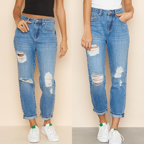 Samantha Distressed Ankle Length Boyfriend Jeans