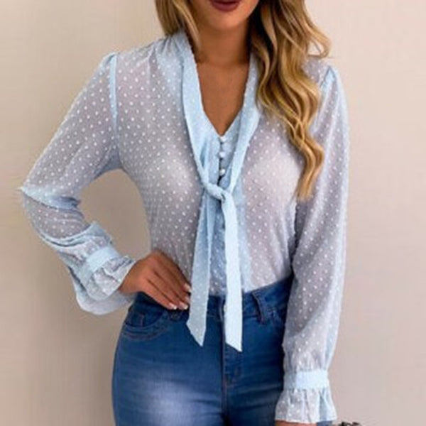 Luella Long Sleeve Polka Dot Tie Neck Blouse