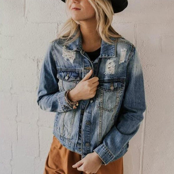 Women's Vintage Inspired Distressed Denim Jacket