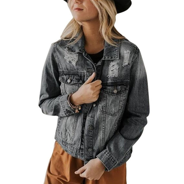 Women's Vintage Inspired Distressed Denim Jacket