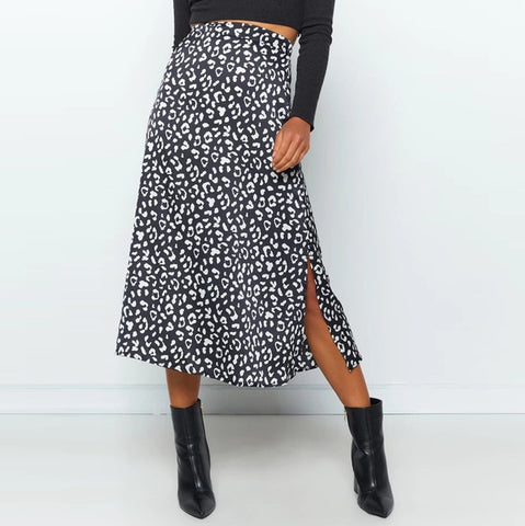 Lia Satin Leopard Print High Waist Skirt