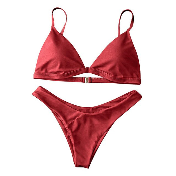 Rhea Fashion Solid Triangle Two Piece Bikini Set