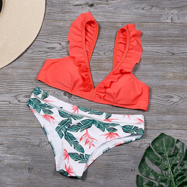 Athena Ruffle Top & Low Waist Two-Piece Bikini Set