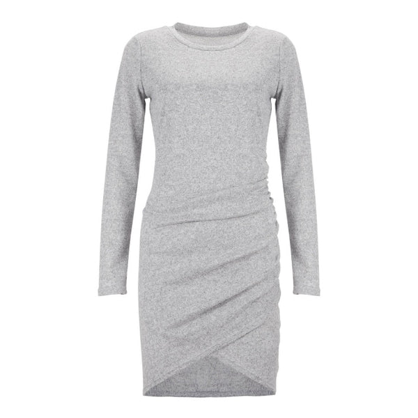 Heather Gray Long Sleeve Ruched Knit Sheath Dress