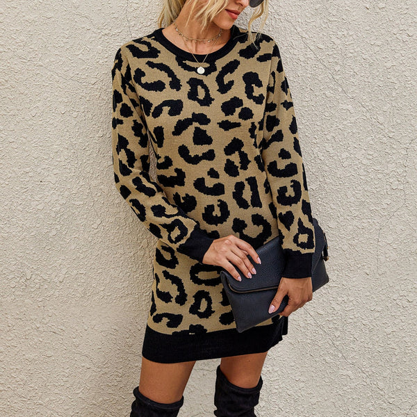 Leopard Print Sweater Dress