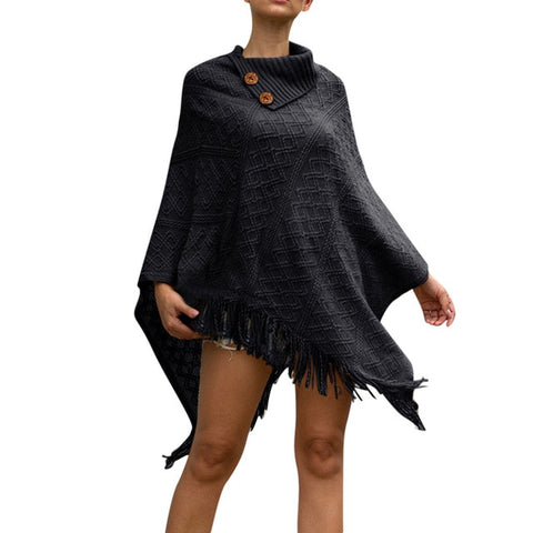 Cable Knit Shawl Pullover Poncho