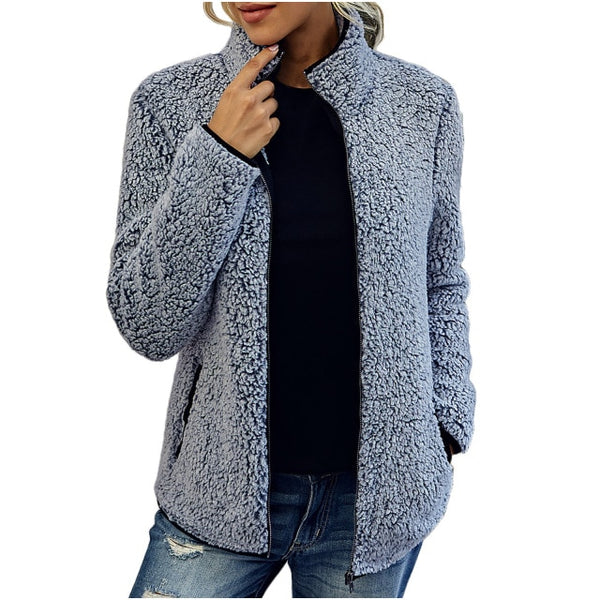 Full Zipper Pocketed Sherpa Teddy Jacket Coat