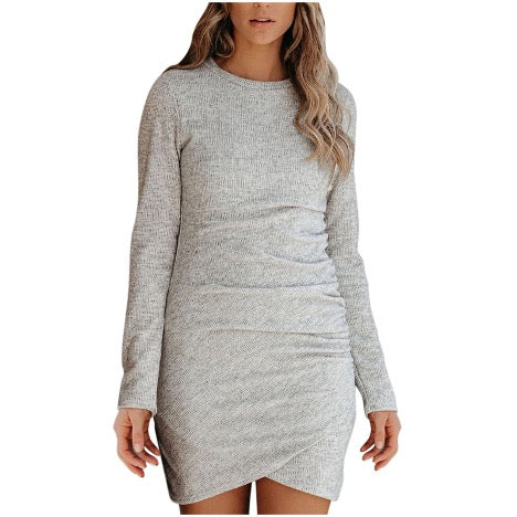 Heather Gray Long Sleeve Ruched Knit Sheath Dress