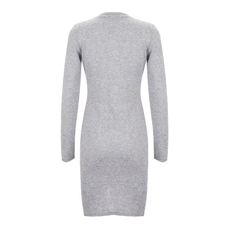 Heather Gray Long Sleeve Ruched Knit Sheath Dress